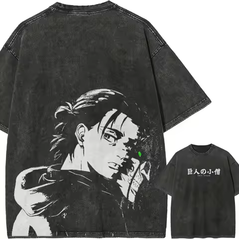 Eren Yeager T Shirt Attack on Titan Men Acid Wash Eren Founding Titan Anime Streetwear Shingeki no K