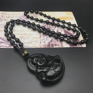 kalung Liontin Buddha ketawa /Kalung Batu Obsidian Kalung Rantai Manik-manik Buddha Meniru Giok Bu