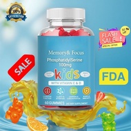 Phosphatidylserine Supplement 100mg, Focus 60 Gummies for Kids Teens + Vitamin C & D3 400IU Vitamin 
