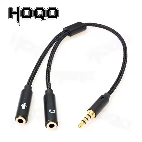 NylonBraided jack Splitter of Stereo Audio 1 in 2 out 3.5mm trrs Adapter, Headphones Microphones Cab