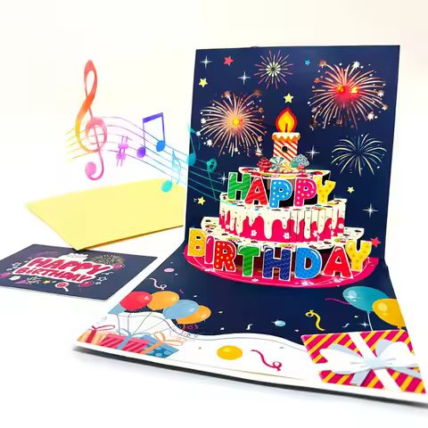 "3D Pop-Up Birthday Card with LED Candle & Fireworks - Musical Happy Birthday Greeting for Anyone"