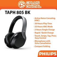 Philips TAPH805BK Bluetooth Headphone Active Noise Canceling ANC Headset Microphone Fast Quick Charg