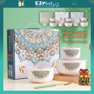 Bohemian Bowl Container Set Ceramic Bowl Set Bowl With Lid Food Storage Container Giftbox Doorgift M