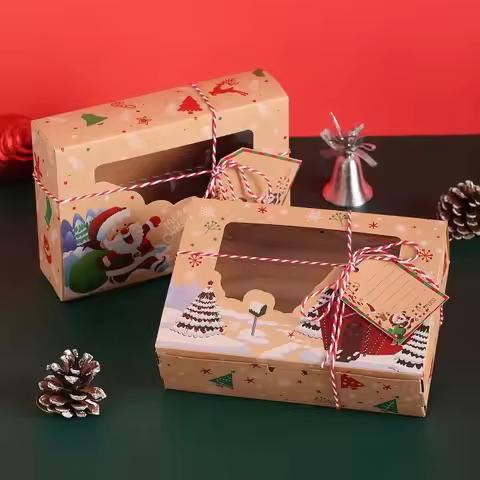 2/4/8pcsChristmas cake bread box, candy packaging biscuit box, kraft paper PVC candy box, gift box