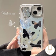 MissConnie INS Fantasy Butterfly Crystal Bracelet Phone Case Compatible for IPhone 11 Pro Max 14 13 12 Pro Max 14Pro 11Pro Max Luxury Plating Metal Acrylic Make Up Mirror Back Cover