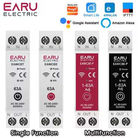 Tuya eWeLink MCB WiFi Smart Circuit Breaker 1P+N 63A Time Relay Switch Energy Meter kWh Voltage Curr