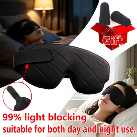 1/2 PCS Black 3D Contoured Sleep Mask with Free Earplugs, Memory Foam Zero Pressure Eyemask Adjustab
