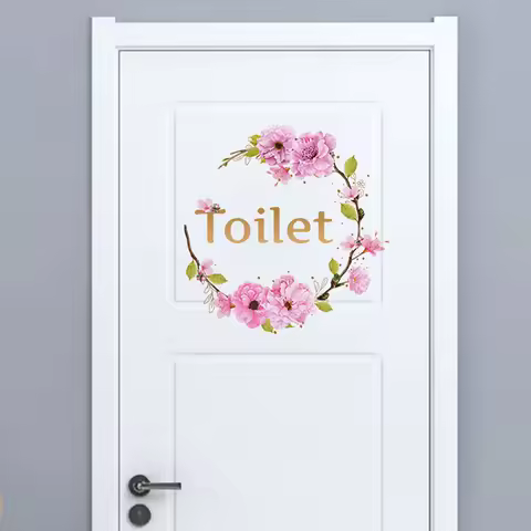 Flower Toilet Door Wall Stickers For Public Place Home Decor Bathroom Toilet WC Entrance Sign Wall D