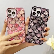 CSCR Luxury Glitter Mermaid Phone Cases For iPhone 11 12 13 14 15 Pro Max 14 15 Plus Case Colorful Fish Scale Patterned Electroplated Frame Soft TPU Cover