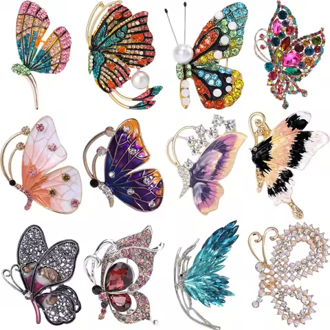 Enamel Butterfly Brooches for Women Unisex Rhinestone Insect Pins Banquet Party Backpack Gifts Jewel