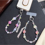 Luxury Channel-Inspired Phone Chain - Gold Foil Bead & Crystal Short Strap, Elegant Keychain and Bag