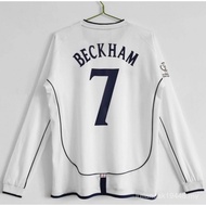 2002 England Style Home Jersey Retro Beckham Football Shirt Long Sleeve