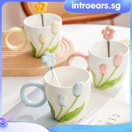 INTR Japanese Ceramic Mug Coffee Mug Cute Tulips Coffee Mug Cartoon Flower Cup