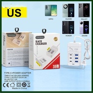 6 Ports 35W Fast Charging Travel Charger 3 USB 3 Type C Desktop Multifunction Power Charger Adapter