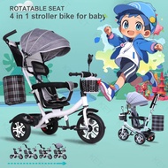 4 in 1 Kids Push Tricycle Baby Toddler Trike Bike 3 Wheel Ride On Toy Children Infant Stroller Parent Handle Rotatable seat