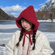 Red Hat Women Fashion Little Red Riding Hood Sweet Cute Winter Windproof Lamb Hair Red Hat Girl