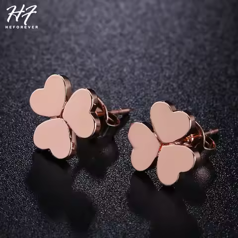 Romantic Clover Shaped Stud Earrings For Women Simple Women's Earing Accessories Rose Gold Color Jew
