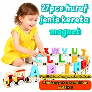 27pcs Magnetic Wooden Alphabet Train Sets Magnetic Wooden Train ABC Letter Nombor Learning Trains