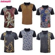 (bokong03) Men Collar T-shirt Jersey Material Batik Print | Baju Jersi Kolar Lelaki | Baju T-shirt Corak Batik Lelaki |