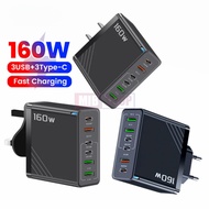 160w 3Type C+3 USB 6 Ports Fast Charger Cellphone Charger QC 3.0 Super Quick Charging Adapter