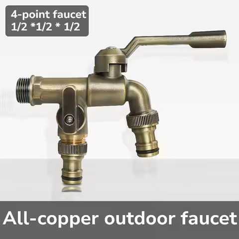 All-copper Outdoor Anti-freezing Faucet with One Inlet and Two Outlets Dual Water Outlets, 1/2*1/2*1