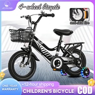 Ready Basikal Budak 4 Wheels Bicycle Kids Bike 12/16 Inch Bicycle with Adjustable Seat Flash Wheel