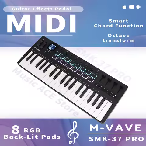 M-VAVE SMK-37 PRO 37Key Wireless MIDI Keyboard with DX-7 FM Synthesizer&8-Pattern Sequencer,16 RGB P