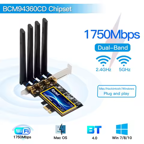 FV-T919 1750Mbps PCIe Wifi Card BCM94360 Dual Band 2.4G/5GHz For MacOS Hackintosh 802.11ac Bluetooth