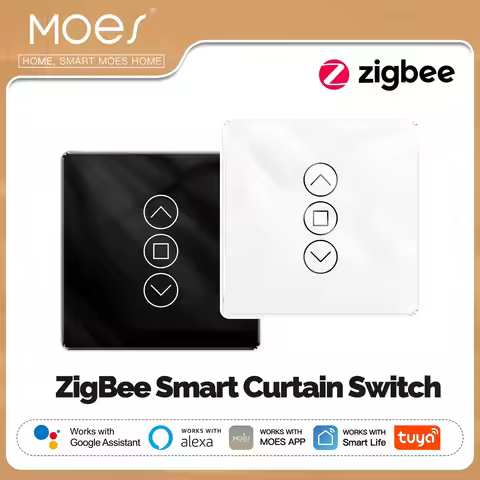 MOES Tuya ZigBee Smart Curtain Switch 2.5D Support RF433 Arc Glass Touch Panel App Remote Control Wo