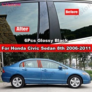 สำหรับ Honda Civic FD G8 8th รุ่น2006-2011 6ชิ้นสีดำมันวาวประตูรถกลางหน้าต่างปกหลัง B C เสาตัดวัสดุพีซีไม่เพียงแค่สติกเกอร์คาร์บอนไฟเบอร์คอลัมน์กลางกระจกอุปกรณ์ตกแต่ง