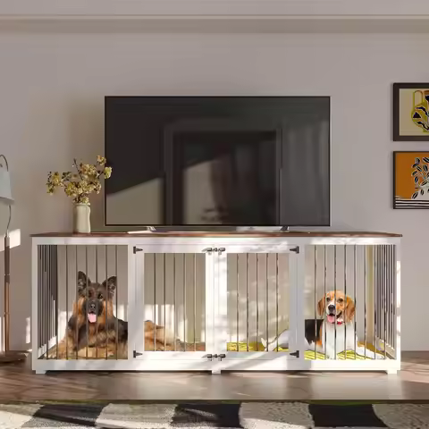 Extra Large Dog Crate Kennel Cage with a Removable Divider, 94.5" Indoor Heavy Duty Double Rooms Fur