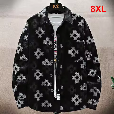 Vintage Jacket Men Spring Autumn Plaid Jacket 8XL Plus Size Coat Fashion Casual Button Jackets Coat 