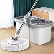 HOT_ 2 MOP HEAD Round Spin Mop Set With Bucket 360 Rotating Floor Mop Quick Dry Wash Mop Lantai Mop Spinner