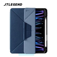 JTLEGEND iPad Pro 2022 Amos 12.9吋 相機快取多角度折疊布紋皮套(含Apple pencil槽+磁扣) - 海軍藍