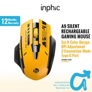 INPHIC A9 Rechargeable Silent Gaming Mouse USB-C Port 2.4Ghz Wireless 4.0/5.0 Bluetooth 3212 Chip Battery Display