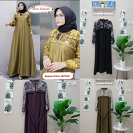 Intan dress gamis lebaran 2026 bahan crinkle kombinasi motif bunga etnik abstrak gamis dewasa jumbo