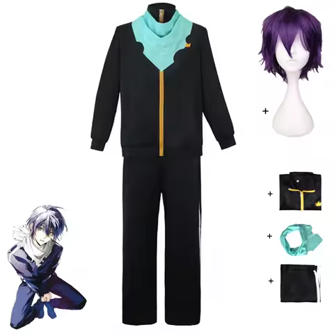 Anime Noragami Yato Cosplay Costume Black Tracksuit Tops Coat Pants Scarf Uniform Wig Adult Man Woma