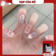 D305 Fake nails set of 30 cat eye gel polish nails charm bow fake nails yearbook fake nails y2k cute