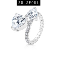 SO SEOUL Amora Heart Diamond Simulant 0.75 & 4 CT Zircon Spiral Adjustable Ring