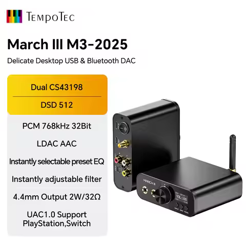 TempoTec Mach III-M3 HIFI USB DAC,Bluetooth DAC, 2*CS43198 DAC chip,UAC1.0 for PlayStation PS4,PS5,U