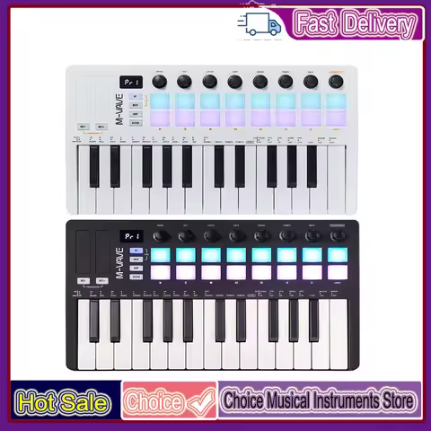 M-VAVE SMK-25 II MIDI Controller Keyboard/25 Semi-Weighted Keys/16 RGB Drum Pads Comes 25 Key/for Mu