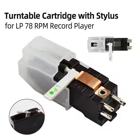 Black Turntable Cartridge with Stylus Sapphire Dual Needles Head Wear-Resistant Replacement for LP 7