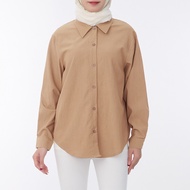 Blouse Women Button Thin Baju Lengan Panjang Perempuan Solid Color Simple Baju Kemeja Wanita