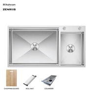 Zenros ZEN-DB-53100-ST premium double bowls stainless steel kitchen workstation sink 1000mm