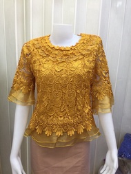 FON เสื้อลูกไม้แต่งผ้าแก้ว มีไซร้38-40-42-44-46นิ้ว#A9898-1