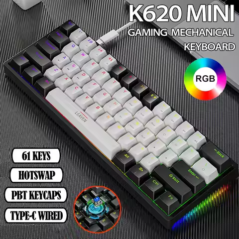 K620 Mini Gaming Mechanical Keyboard 61 Keys RGB Hotswap Type-C Wired Gaming Keyboard PBT Keycaps 60