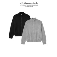 Long-Sleeve Sweater with Thick Metal Zip Turn-down Collar 67PERCENT / 67% - HEATHER TRACK KNIT