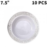 喜慶/派對/宴會/生日/餐具 - 7.5 吋19 CM 鏤空銀邊 一次性塑料餐碗 - 10 個