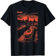 Retro Orange And Black Warsaw Tram Sunset T-Shirt