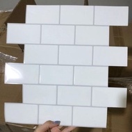 Glossy Embossed Wall Sticker 3D Wall Tile Sticker New Model non-PU Glaze White Brick Light Grey Grou